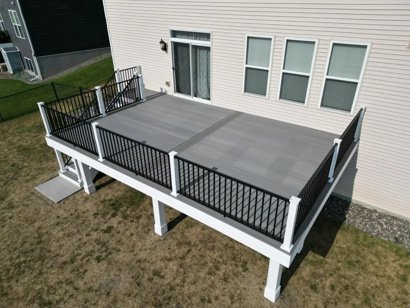 Aerial view of beautiful dark deck in anoka county
