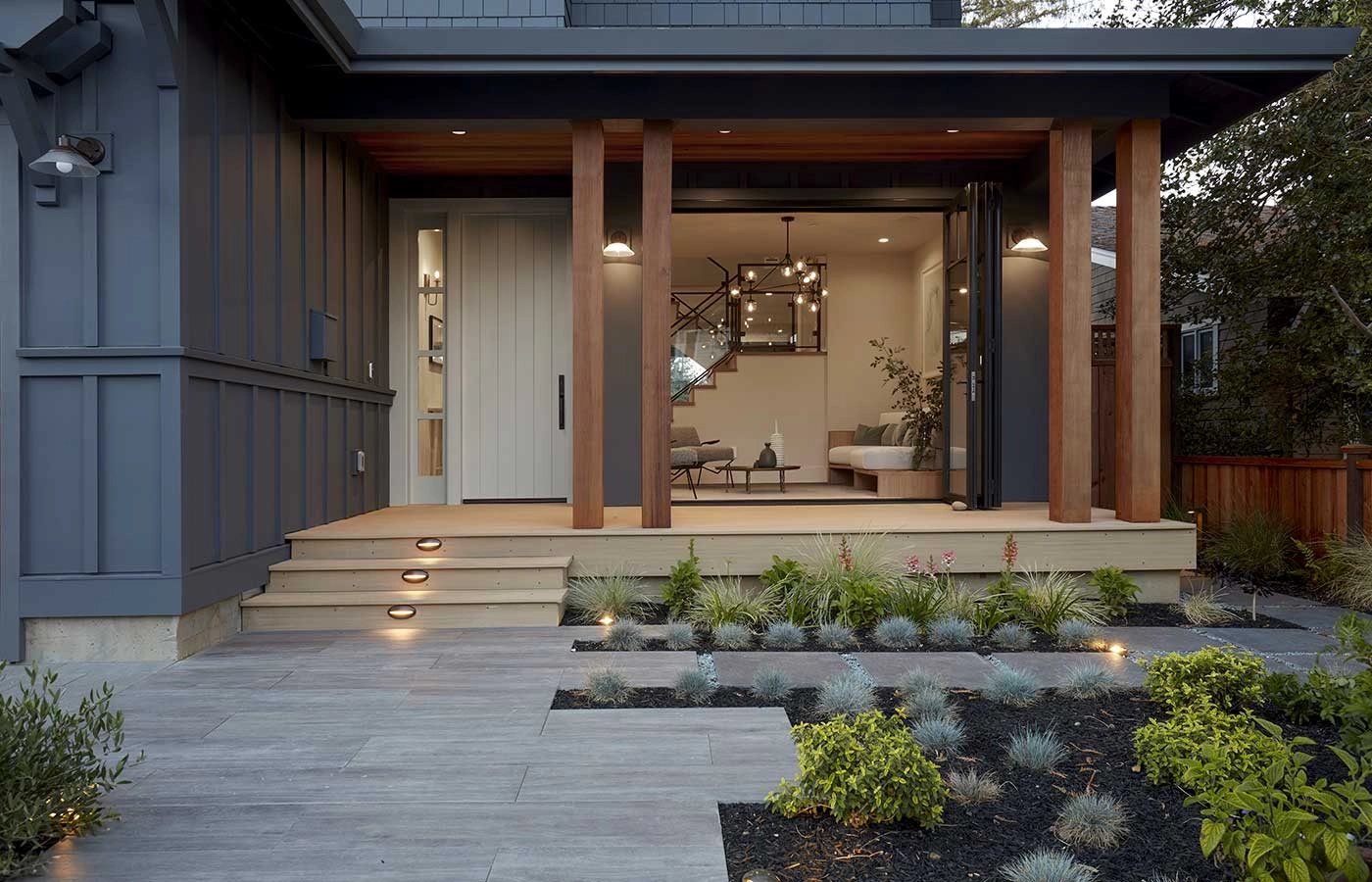 Beautiful house with beautiful deck lighting
